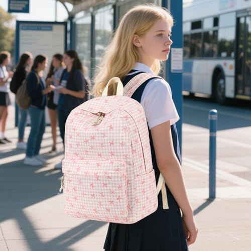 LEDAOU Backpack for Girls School Bag Kids Bookbag Teen Backpack Set Daypack with Lunch Bag and Pencil Case | Kids - color: Pink Bowtie