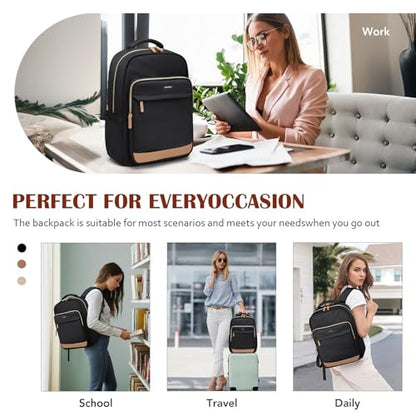 MDODO Laptop Backpack for Women,Travel Backpack with Laptop Compartment,Casual Daypack College Bookbag Computer Work Backpack, Black - color: Black-1 Pcs