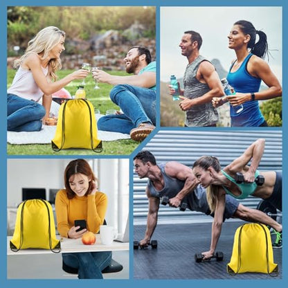 PLULON 15 Pcs Yellow Drawstring Bags, Drawstring Backpack Bulk, Modern Casual Gym Backpack Bags for Yoga Traveling Outdoor Sports - color: Yellow