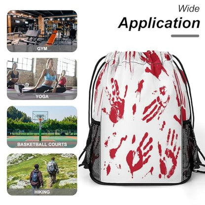 Hand Skull Drawstring Backpack Gym Bag With Shoe Compartment String Bag Sport Beach Swimming Sackpack For Women Men - color: Hand Skull
