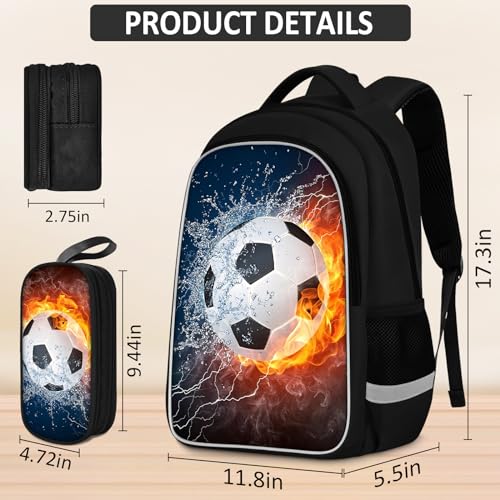 TILYTADLY School Backpack for Boys - 4pcs Soccer Boys Backpack with Lunch Box and Pencil Case for Kids Children Teens Elementary Middle School - Students Bag for Ages 6-18,17″Bookbag Travel Back Pack - color: Soccer-08-backpack Set