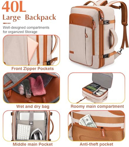 Lumesner 5 Piece Carry On Luggage Set With Travel Backpack & Packing Cubes - color: Beige(20inch-5piece Set)