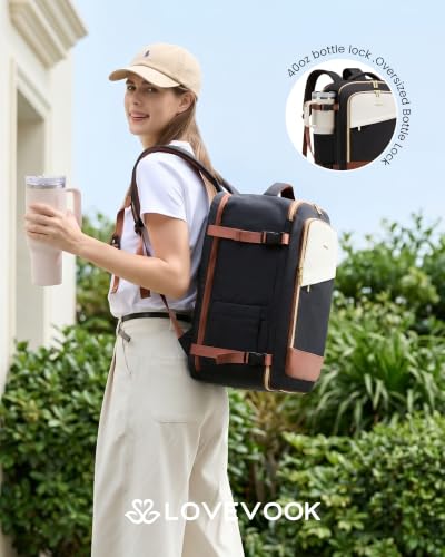 LOVEVOOK 40L Travel Backpack for Women, Carry On Flight Approved, Large Personal Item Bag, Fits 17 Inch Laptop, TSA Approved Luggage with 3 Packing Cubes, Waterproof Weekender Gym Backpack - color: Deepgreen, size: 40L