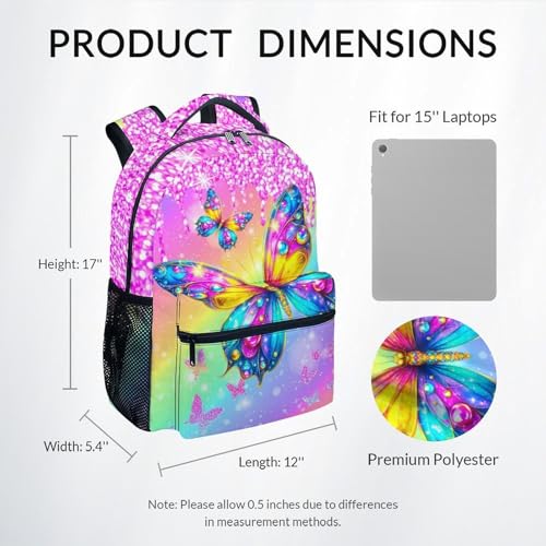 Girls Butterfly Backpack for Kids Bookbag - Toddler School Bag with Padded Shoulder Straps for Daughter Primary Elementary (17 Inch) - color: Rich Pink