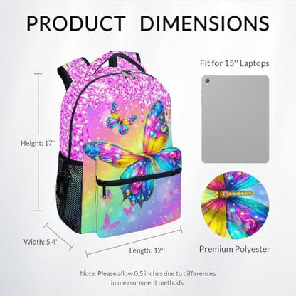 Girls Butterfly Backpack for Kids Bookbag - Toddler School Bag with Padded Shoulder Straps for Daughter Primary Elementary (17 Inch) - color: Rich Pink