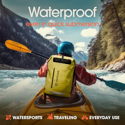 Earth Pak Waterproof Backpack - Heavy Duty Hiking Backpack - Roll-Top Closure Bag - Cushioned Dry Bag Waterproof Phone Case - color: Yellow, size: 35L
