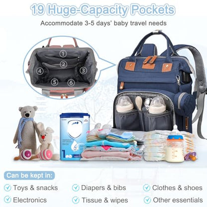 SHITIESHOU Diaper Bag Backpack Baby Bag for Mom Dad with Changing Pad, 19 Pockets, Large Waterproof Travel Baby Girl Boy Toddle Diaper Bag with Insulated Pocket, Baby Shower Gifts, Blue - color: Blue