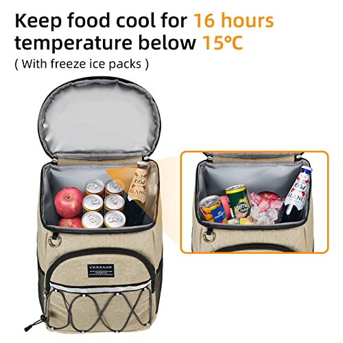 Backpack Cooler Backpack 26 Cans Insulated Leak Proof for Women Men Beach Camping Picnic Fishing Hiking Lunch Backpack Waterproof Cooler - color: Khaki, size: Medium