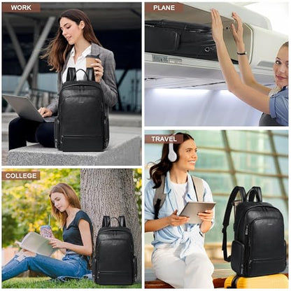 Leather Backpack for Women Men, Fits 16.0 Inch Laptop, Soft Vegan Leather Backpack for Travel and Daily Use, Black - color: 2-1 Black