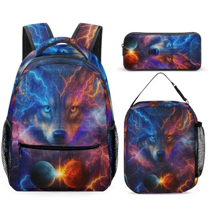 Wolf Backpack Set for Kids,School Bookbag with Lunch Box and Pencil Pouch Bag (Wolf) - color: Wolf