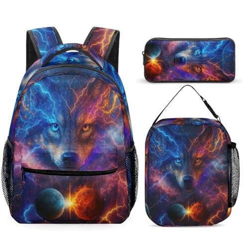 Wolf Backpack Set for Kids,School Bookbag with Lunch Box and Pencil Pouch Bag (Wolf) - color: Wolf
