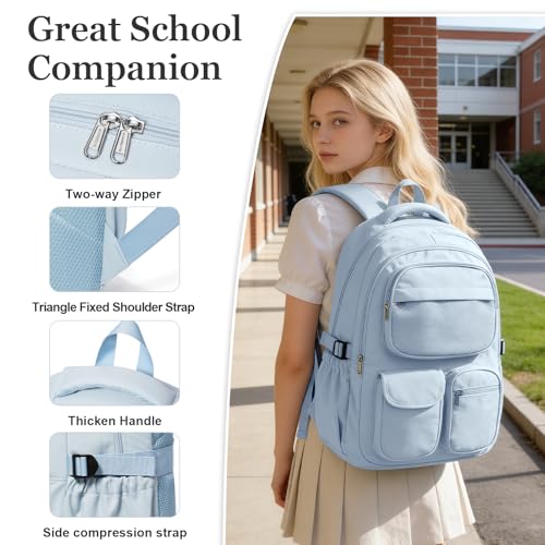 Backpack for School Teens Boys Girls, Large Capacity School bag for Men Women, Cute Bookbag for Students, Lightweight College backpack with lots of pockets(Blue) - color: Blue