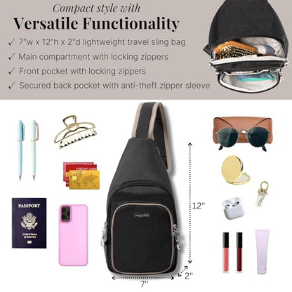 Baggallini Securtex Anti-Theft Daytripper Sling - color: Black/Neutral