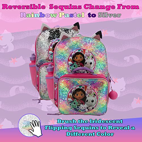 AI ACCESSORY INNOVATIONS Gabby’s Doll House 4 Piece Backpack Set, Flip Sequin 16" School Bag for Girls with Front Zip Pocket, Pink - color: Gabby