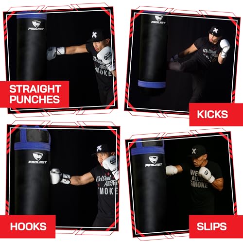 4 ft 80lb Heavy Boxing Punching Bag, Muay Thai, MMA, Strength Training Equipment, Hanging, Rhino Logo, Two Tone - color: Black / Blue, style: Filled