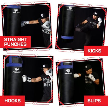 4 ft 80lb Heavy Boxing Punching Bag, Muay Thai, MMA, Strength Training Equipment, Hanging, Rhino Logo, Two Tone - color: Black / Blue, style: Filled