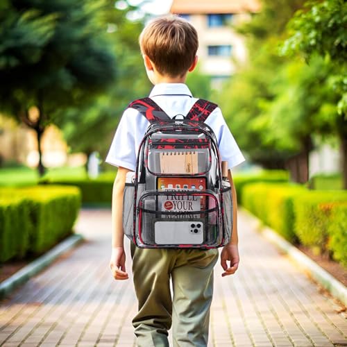 Bluboon Clear Backpack Heavy Duty Kids Boys Clear Bookbag See Through Backpacks with Pencil Case for College Work (Transparent Red) - color: Transparent Red