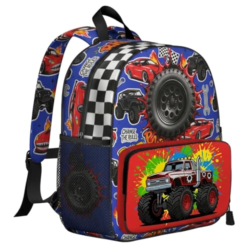 Toddler Backpack for Ages 4-6, 15L Boys Truck Backpack with Chest Buckle, Kindergarten School Bag with Padded Straps - color: Truck
