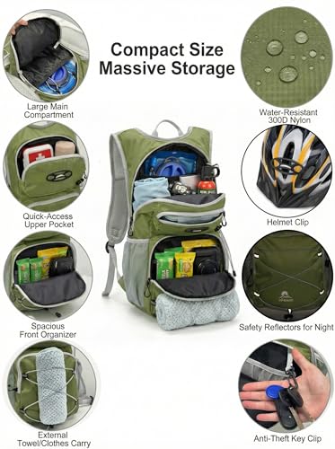 Hydration Hiking Backpack, Water Hiking Backpack, Hydration Backpack with 15l Water Bladder, Runinnng Backpack for Men Women for Cycling Campling - color: Forest Green
