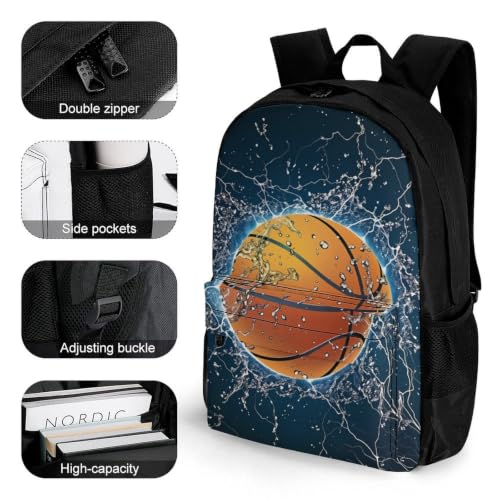 Black Basketball Backpack, Durable Polyester Daypack with Laptop Compartment, Reinforced Bottom, Adjustable Shoulder Straps And Multi Pockets for Travel And Daily Use - color: Black Basketball