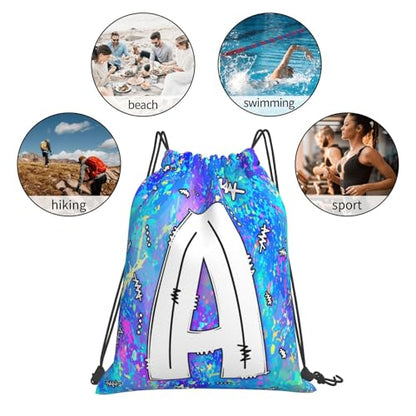 Drawstring Backpack Bag Sport Gym Sackpack Initial Blue Draw String Cinch Bags Bulk String Backpack Storage Bag for Women Men Letters A - color: Letters a