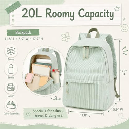 BTOOP School Backpacks for Teen Girls Bookbags Lightweight Kids Backpack School Bags Set with Lunch Box Pencil Case - color: Green White Stripe
