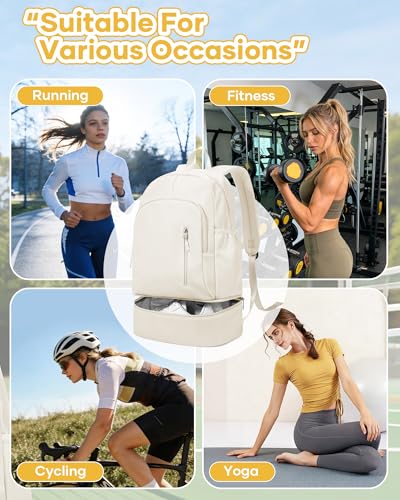 Gym Backpack for Women Men,Waterproof Gym Backpack with Shoe Compartment,Lightweight Sports Gym Bag Casual Daypack,Beige - color: B-beige