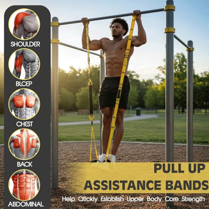 Pull Up Assistance Bands – Heavy Duty Adjustable Pull Up Assist Bands with Foot & Knee Support for Pull Up Bar, Pull Up Resistance Bands for Home Gym, Strength Training Equipment, Yellow