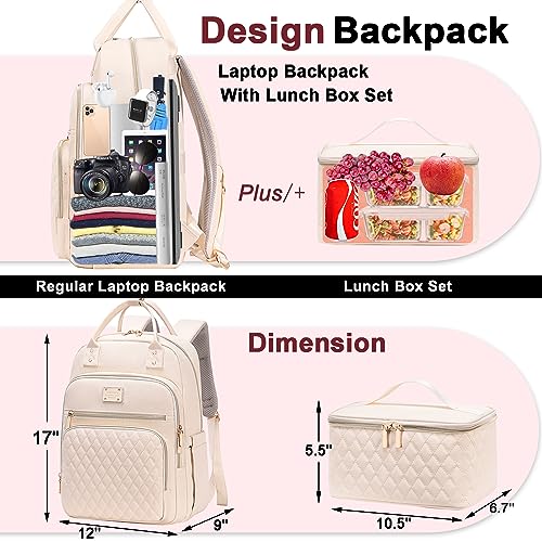 Weitars Lunch Backpack for Women,15.6 Inch Laptop Backpacks Travel Backpack for Women,Work Back pack,Teacher Nurse Back pack Insulated Lunch Bookbag Cooler Backpacks - color: Beige