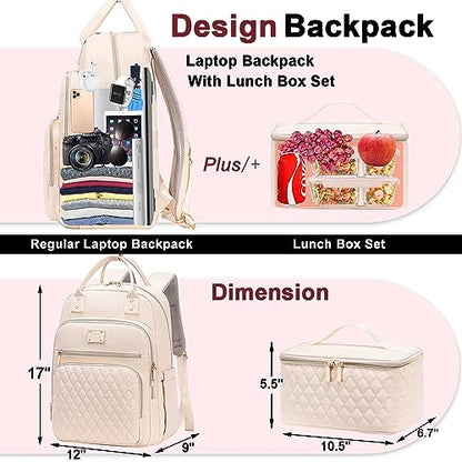 Weitars Lunch Backpack for Women,15.6 Inch Laptop Backpacks Travel Backpack for Women,Work Back pack,Teacher Nurse Back pack Insulated Lunch Bookbag Cooler Backpacks - color: Beige
