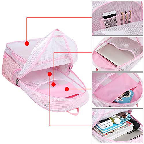 mygreen Basic Clear Backpack, Thick Odor Cold Resistant PVC Transparent Bookbag, 17 Inch Multi-Pocket Clear Bag for School Stadium Concert Work Travel (Pink, Large) - color: Pink