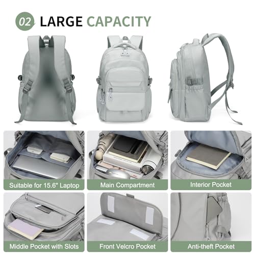 Aesthetic Daypack Backpack, Water-Resistant 15.6" Laptop Backpack for Women and Men, Featuring Touch-Fastener and Anti-Theft Pockets (Gray) - color: Gray