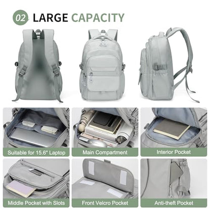 Aesthetic Daypack Backpack, Water-Resistant 15.6" Laptop Backpack for Women and Men, Featuring Touch-Fastener and Anti-Theft Pockets (Gray) - color: Gray