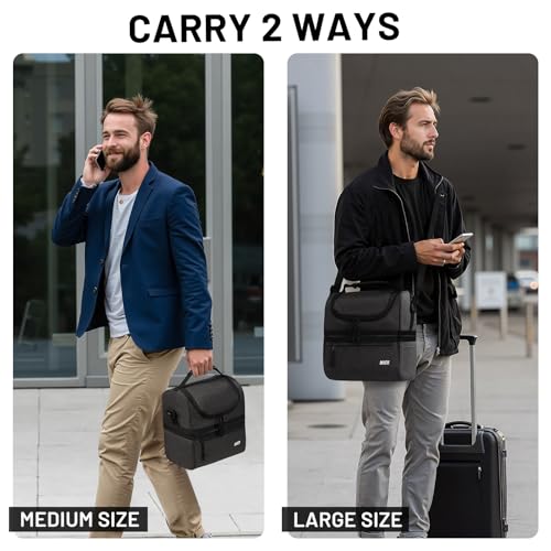 MIER Adult Lunch Box Insulated Lunch Bag Large Cooler Tote Bag for Men, Women, Double Deck Cooler (Dark Grey, Large) - color: Dark Gray, size: Large