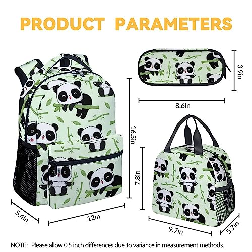 Panda Backpack with Lunch Box And Pencil Case, 16 Inch Panda Theme Bookbag with Adjustable Straps, Durable, Lightweight, Large Capacity, School Backpack for Girls Women - color: Panda3-2