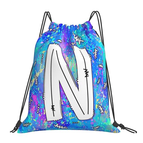 Drawstring Backpack Bag Sport Gym Sackpack Initial Blue Draw String Cinch Bags Bulk String Backpack Storage Bag for Women Men Letters N - color: Letters N