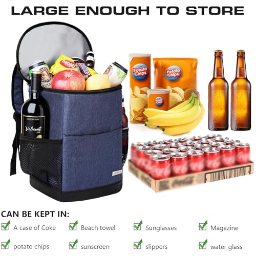 Insulated Cooler Backpack Outdoor - Leak Proof Backpack Cooler 30 Cans, Waterproof Lightweight Cooler Bag for 12h Hot/Cold Retention - Soft Cooler for Travel, Camping, Beach, Lunch - color: Navy-Blue