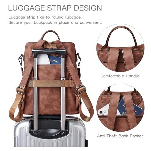 Shrrie Backpack Purse for Women Leather Fashion Designer Backpack Convertible Shoulder Satchel Bag for Travel College Work - color: 1-2-nubuck Brown