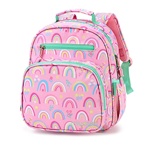 mibasies Toddler Backpack for Girls 2-4: Cute Kids Backpacks for Girls - Preschool Kindergarten Backpack - Rainbow Pink - color: Rainbow, style: Toddler-12"h(not Fit Folder)
