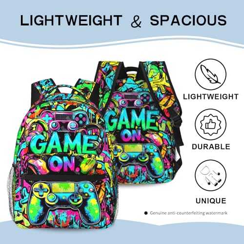 Gaming Backpack For Kids Boys Video Game Backpack Game School Bookbag For Boys Children Teens Elementary Middle School Ages 6-18 - color: Abstract Game