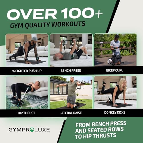 Gymproluxe Portable Gym - Resistance Exercise Band Set - 200LBS Resistance Bands for Men & Women - Multi Gym Fitness Equipment & Pilates Bar for Home Workout - style: Band & Bar