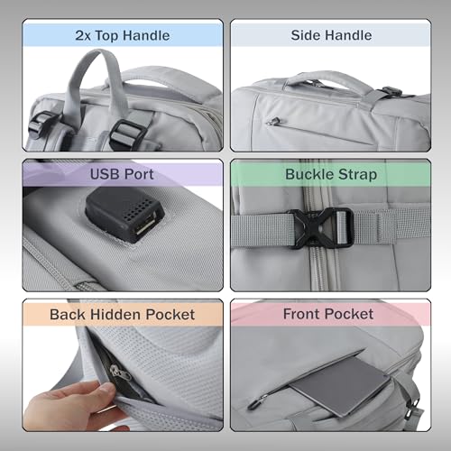 Travel Backpack, Expandable Large Capacity Business Work, Water Repellent Carry On Daypack with USB Charging Port, Fit 17 Inch Laptop, Bag for Men and Women, Grey - color: Grey