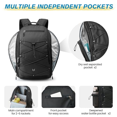 G4Free Pickleball Bag Pickleball Backpack for Women & Men School Backpack for Teens Bookbag for College Student with Fence Hook Laptop Compartment(Black) - color: Black