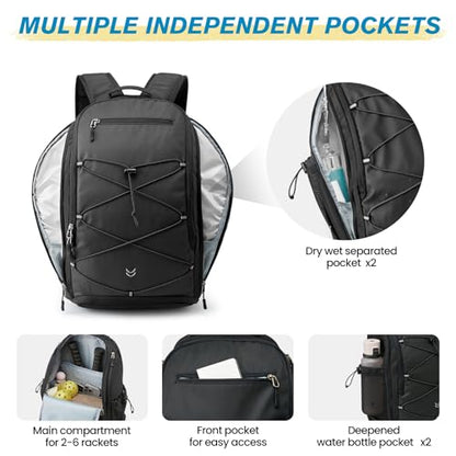 G4Free Pickleball Bag Pickleball Backpack for Women & Men School Backpack for Teens Bookbag for College Student with Fence Hook Laptop Compartment(Black) - color: Black