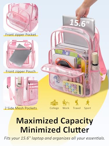 Clear Backpack Heavy Duty With A TSA Lock, 18 Inch Large Clear Back pack, Transparent See Through Bookbag for College, Work, Travel, Sport- Pink - color: Pink