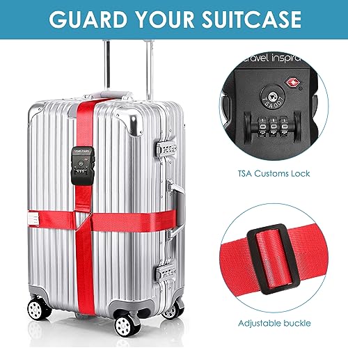 Travel Inspira Luggage Straps for Suitcases with TSA Lock, Protect Your Luggage Anti-Burst, High Visibility Color, Easy to Identify Luggage Adjustable Heavy Duty Belt for 20-28 Inch Suitcases - color: Cross Red