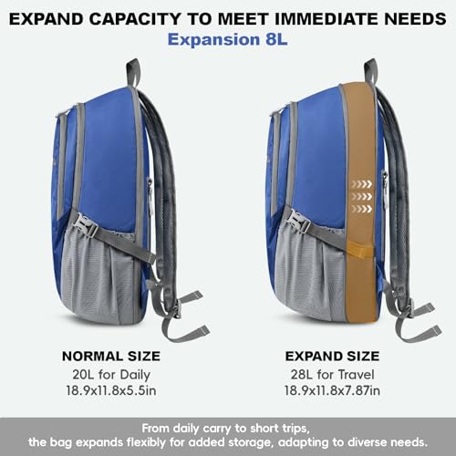 Seektop Lightweight Packable Hiking Backpack Water Resistant Expandable 20L-28L for Women Men, RFID Day Pack for Travel - color: Blue