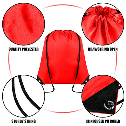 Grneric Drawstring Backpack Bulk 100Pcs Cinch Bag, Polyester Drawstring Bags for Gym Beach Sports Short Trip Party (Red) - color: Red