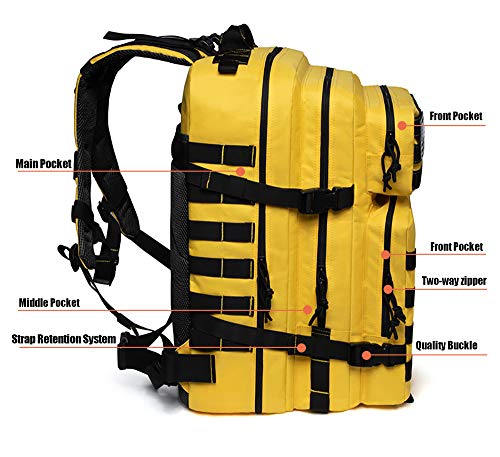 QT&QY 45L Military Tactical Backpacks Molle Army Assault Pack 3 Day Bug Out Bag Hiking Treeking Rucksack… - color: 3.2 Yellow