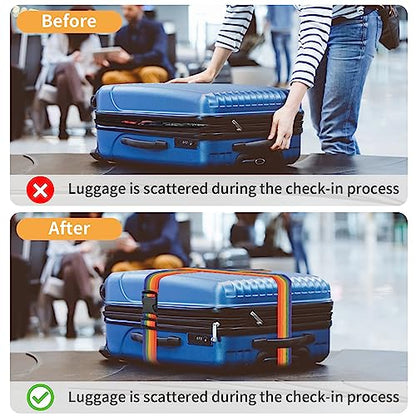 BILIONE Luggage Straps Belts TSA Approved Keep Suitcase Secure While Traveling, 79" Long Add a Bag Premium Accessory for Travel Bag Closure, 2 Pack Rainbow